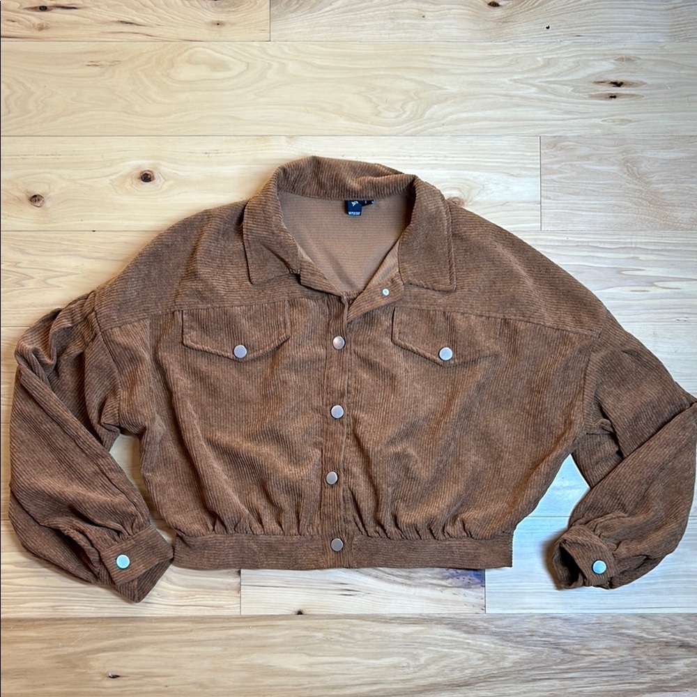Windsor Brown Crop Corduroy Light Coat | Size Large